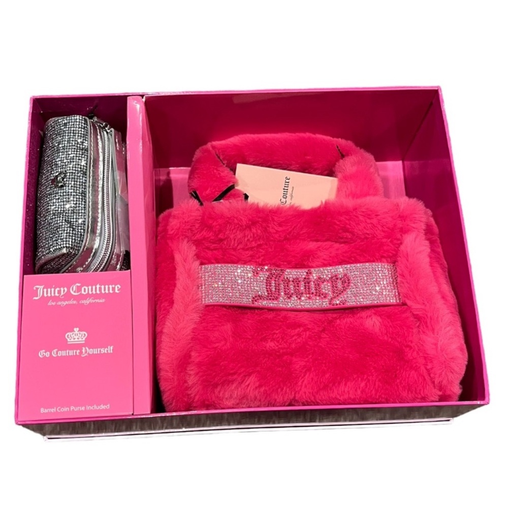 Juicy Couture Hot Pink Rhinestone Free Love Mini Tote & Barrel Coin Purse Set